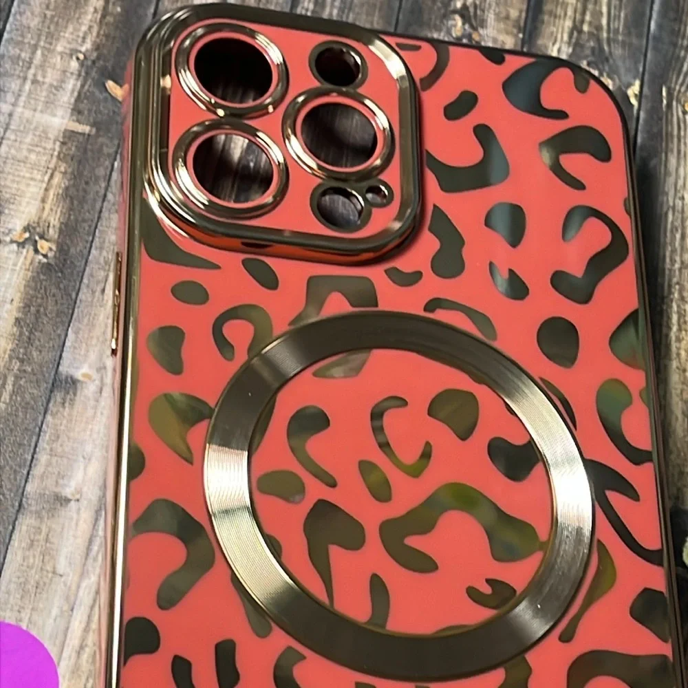 5for$10 Pink Red Cheetah Patterned Rose Gold IPhone 13 Pro Max Phone Case